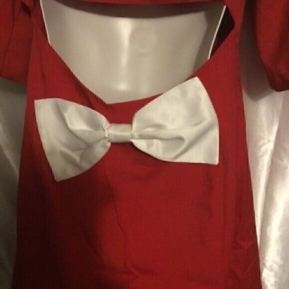 Crystal Rhinestone Button Bow Back  Red White Blazer Mini Dress L - Picture 8 of 9